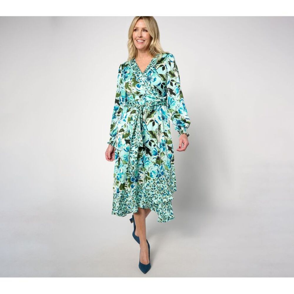 Splendid Women's Petite Dress 10P Floral Printed Faux Wrap Multi-colored